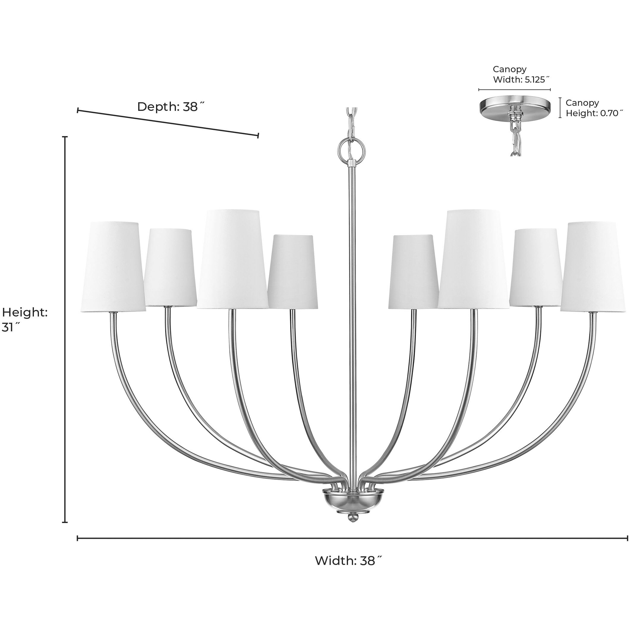 Kandor 8 Light 38 inch Brushed Nickel Chandelier Ceiling Light